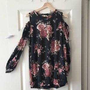 Sweet Pea Ruffled Cold Shoulder Tunic Sweatshirt